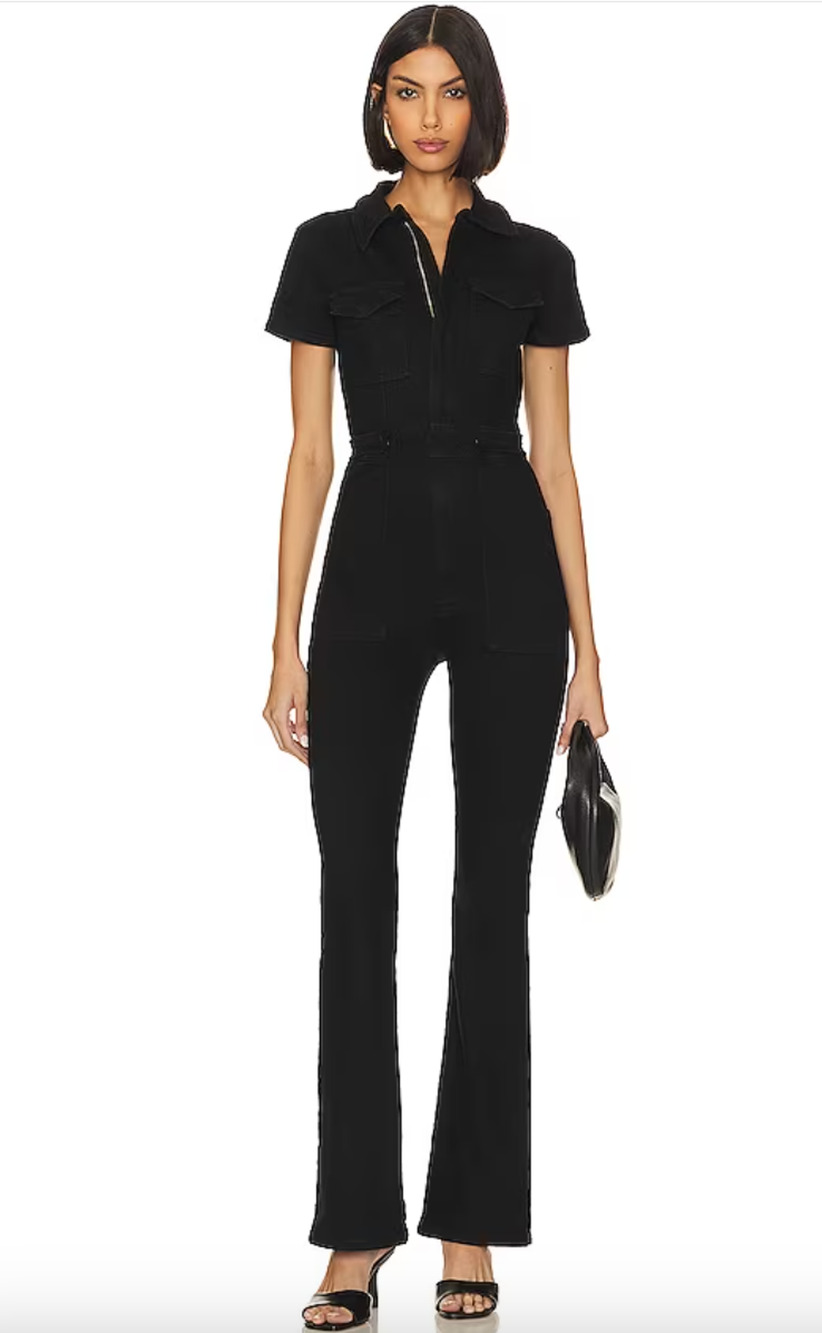 GOOD AMERICAN NWT Fit For Success Short Sleeve Bootcut Jumpsuit in Black // XS